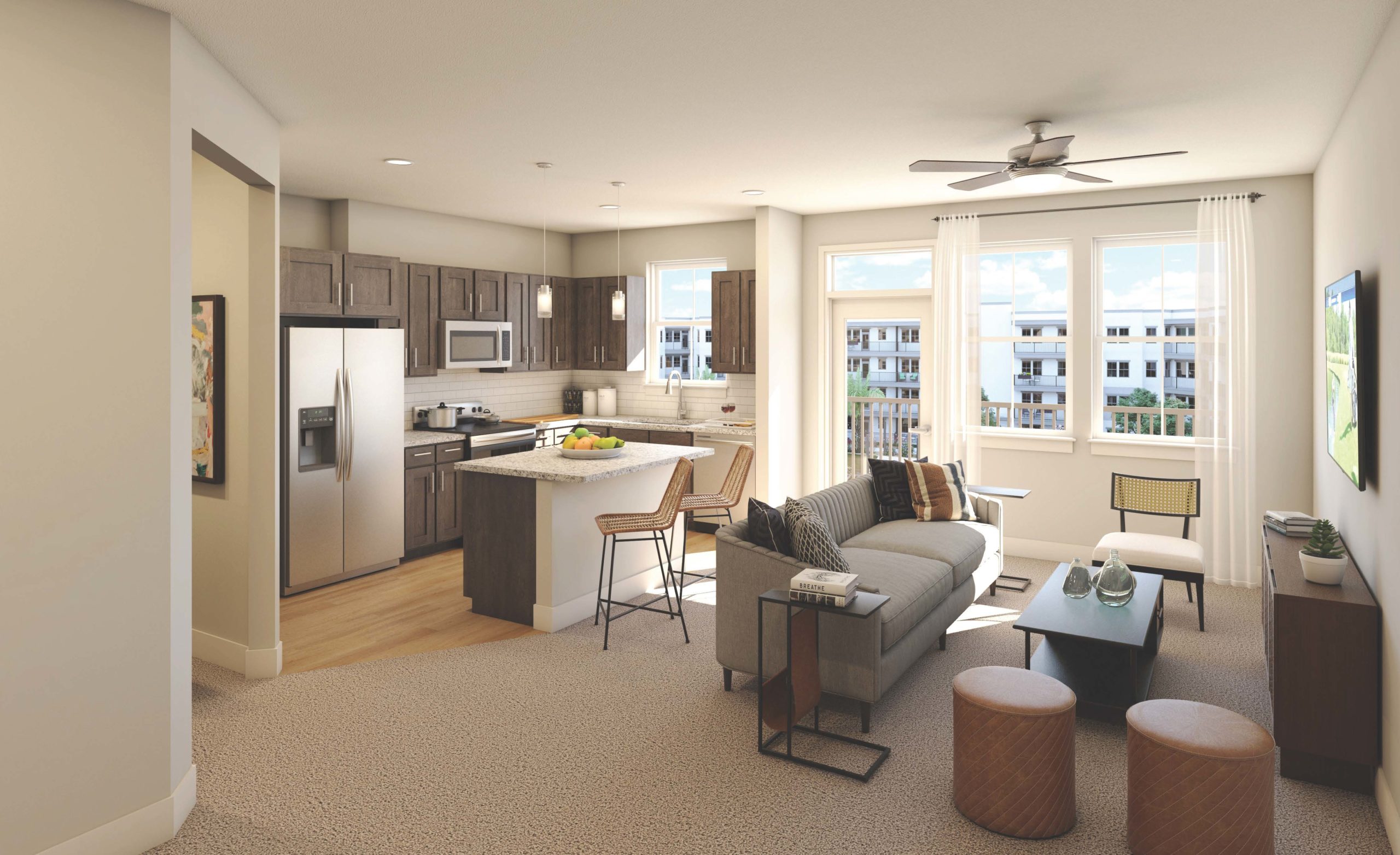 Picture of the apartment kitchen with stainless steel appliances at Solea Copperfield